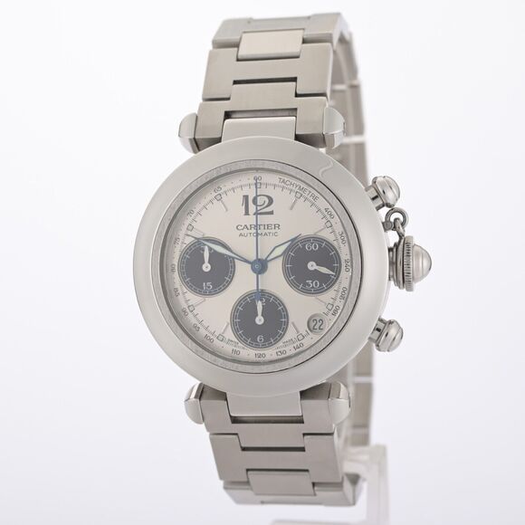 Cartier Pasha Chronograph 2412 Automatic White Dial 36mm Watch With Papers - Picture 3 of 10